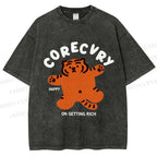 Unisex Rich Happy Tiger Printed Washed Tee