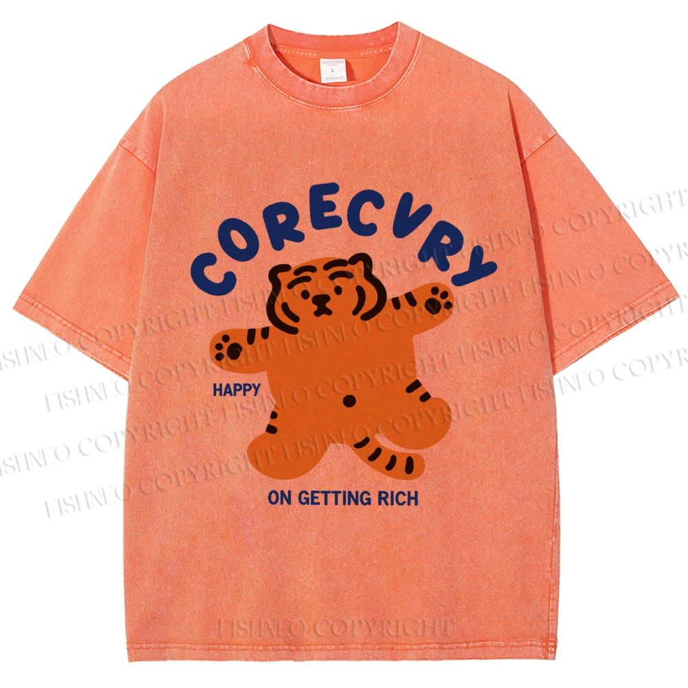 Unisex Rich Happy Tiger Printed Washed Tee