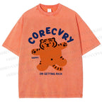 Unisex Rich Happy Tiger Printed Washed Tee
