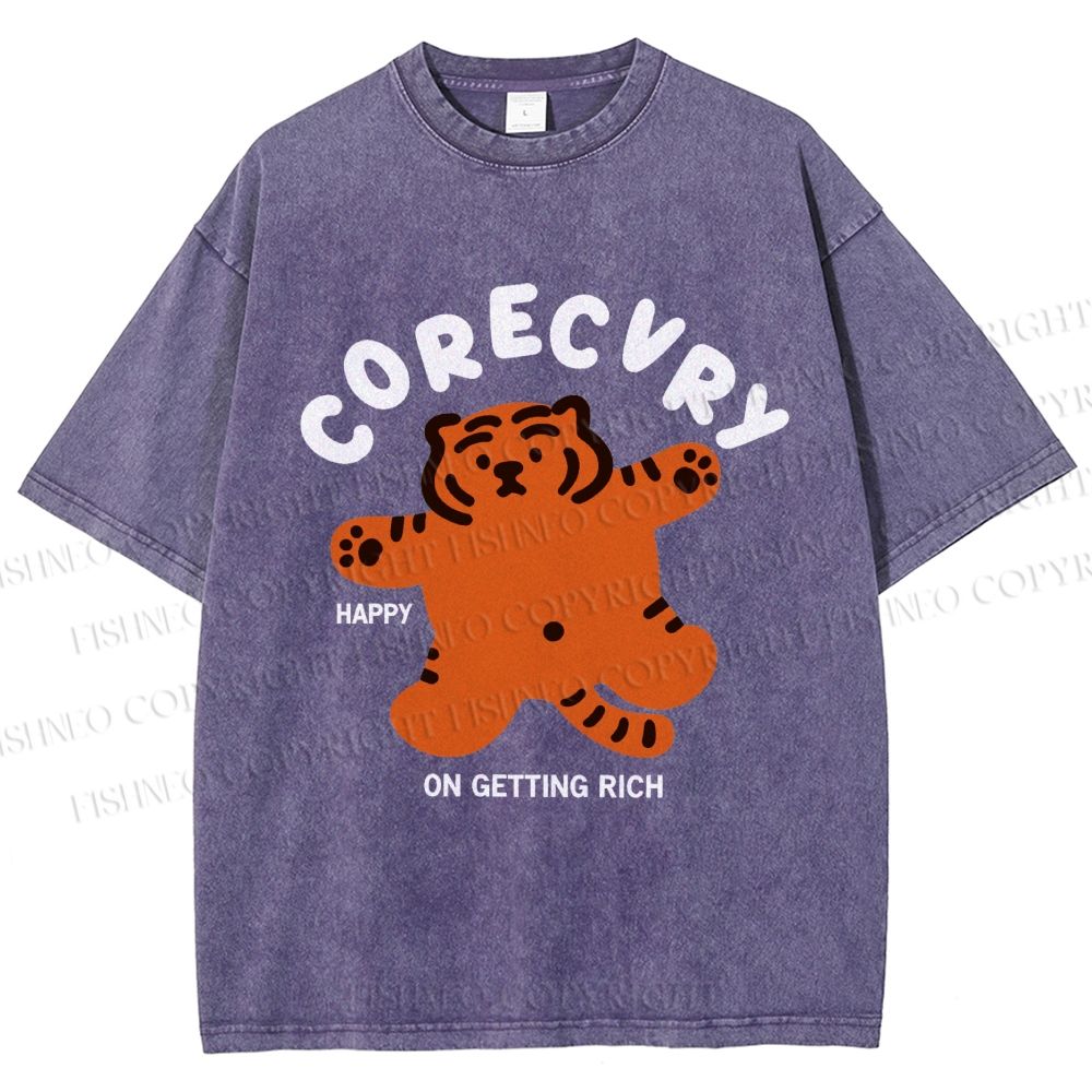 Unisex Rich Happy Tiger Printed Washed Tee
