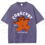 Unisex Rich Happy Tiger Printed Washed Tee