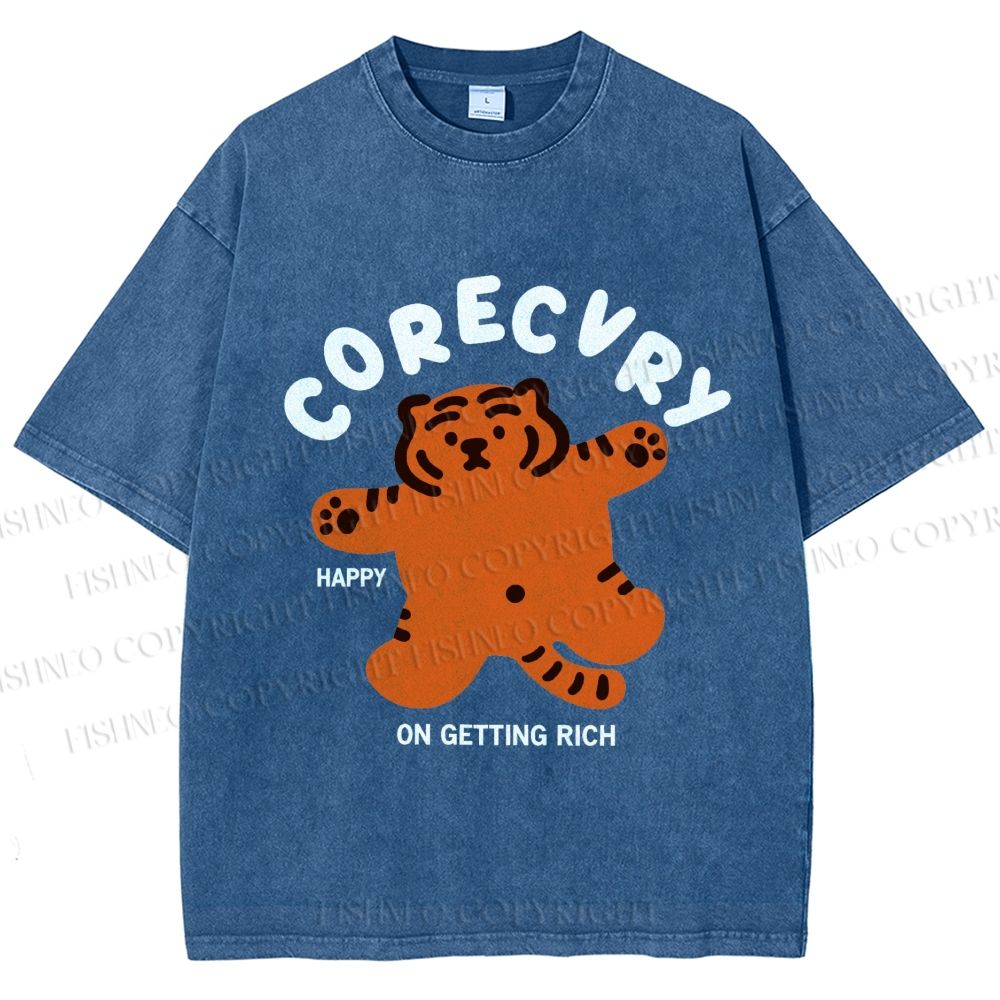 Unisex Rich Happy Tiger Printed Washed Tee