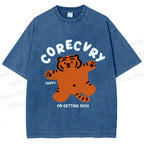 Unisex Rich Happy Tiger Printed Washed Tee