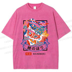 Unisex Rising Koi Banner Printed Washed Tee