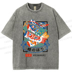 Unisex Rising Koi Banner Printed Washed Tee