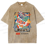 Unisex Rising Koi Banner Printed Washed Tee