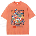Unisex Rising Koi Banner Printed Washed Tee