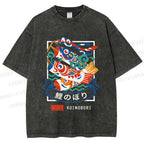 Unisex Rising Koi Banner Printed Washed Tee