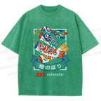 Unisex Rising Koi Banner Printed Washed Tee