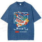 Unisex Rising Koi Banner Printed Washed Tee