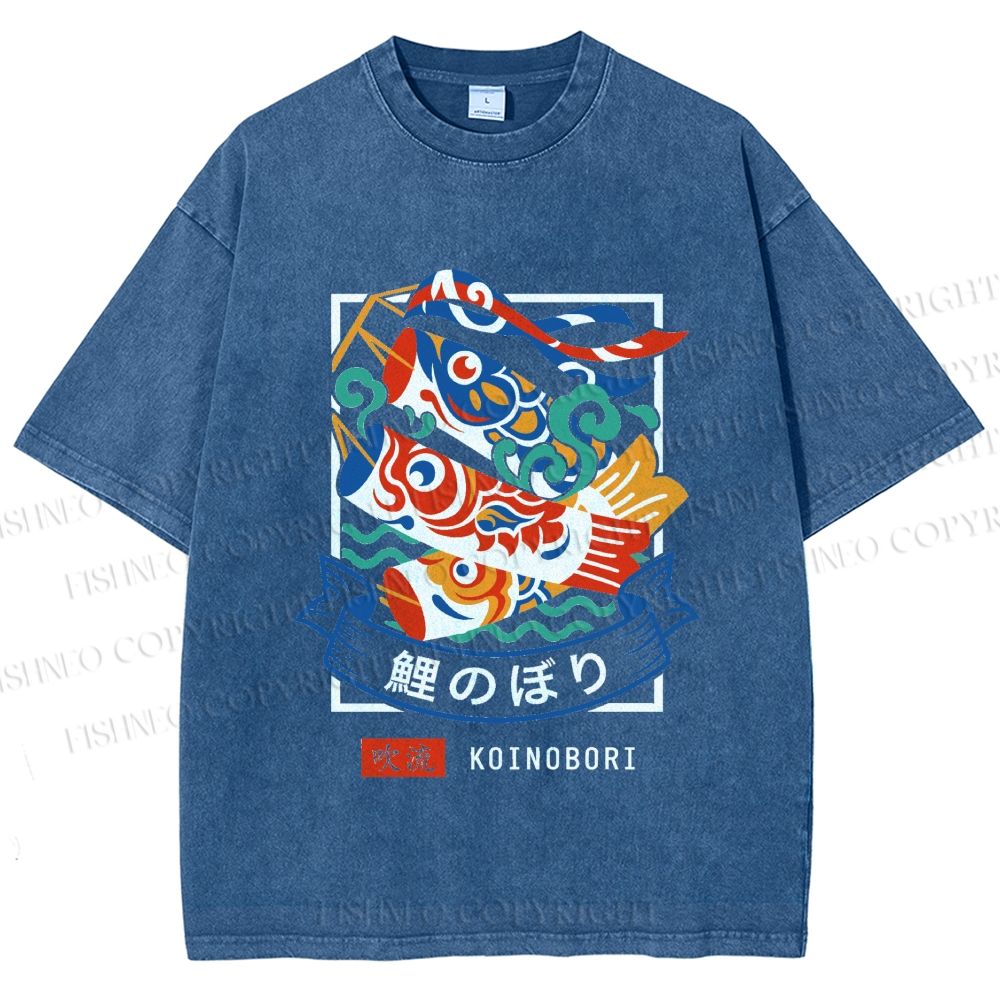 Unisex Rising Koi Banner Printed Washed Tee