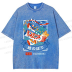 Unisex Rising Koi Banner Printed Washed Tee