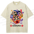 Unisex Evil Warding Daruma Printed Washed Tee