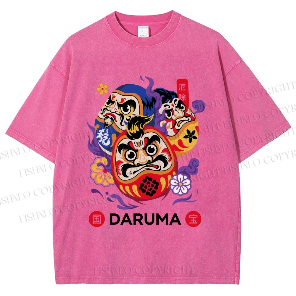 Unisex Evil Warding Daruma Printed Washed Tee
