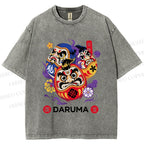 Unisex Evil Warding Daruma Printed Washed Tee