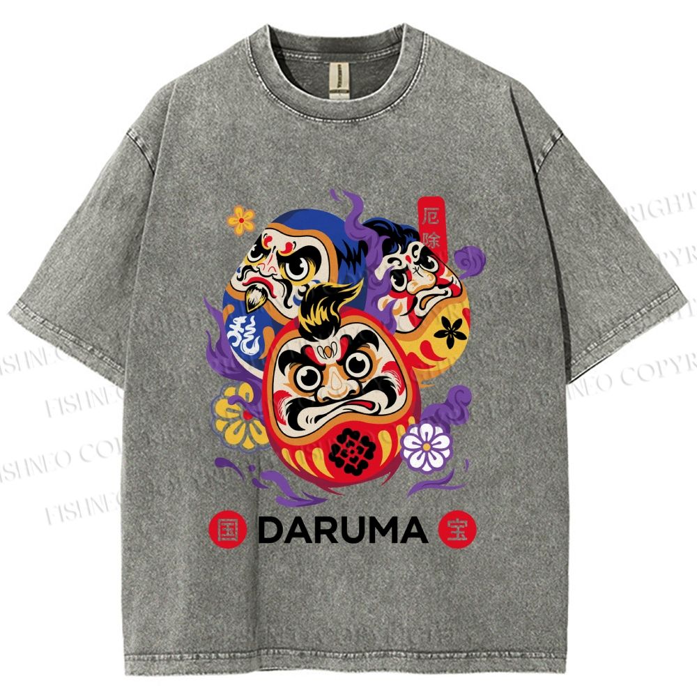 Unisex Evil Warding Daruma Printed Washed Tee