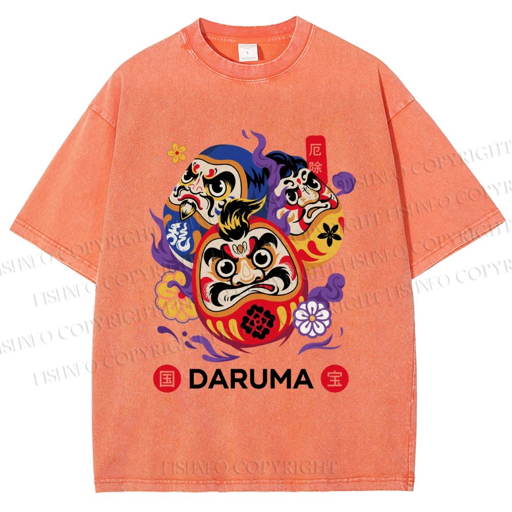 Unisex Evil Warding Daruma Printed Washed Tee