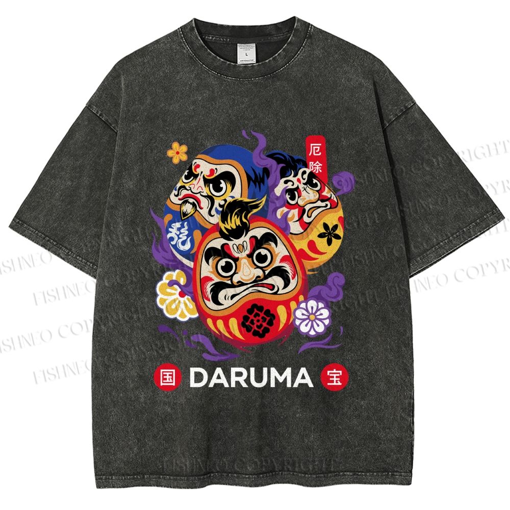 Unisex Evil Warding Daruma Printed Washed Tee