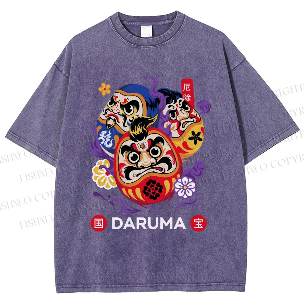 Unisex Evil Warding Daruma Printed Washed Tee