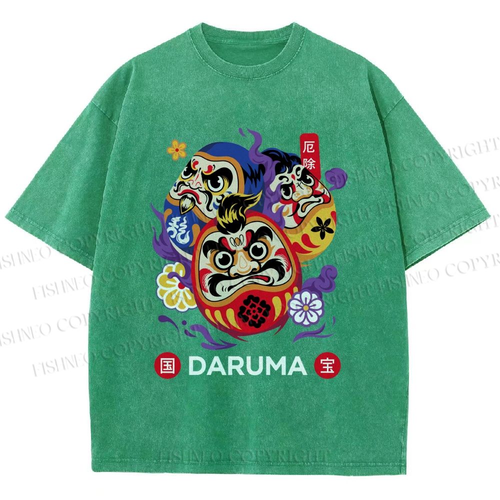 Unisex Evil Warding Daruma Printed Washed Tee