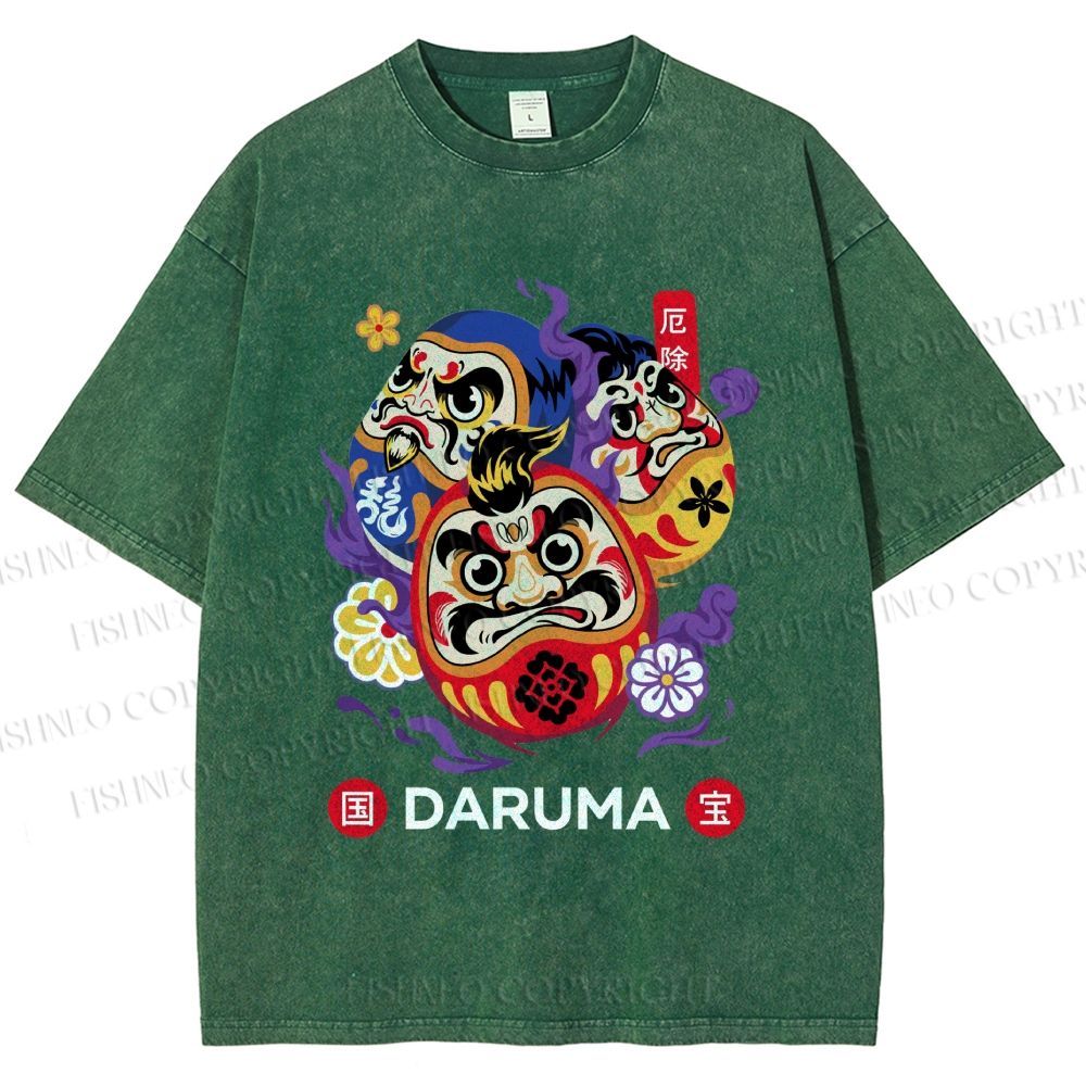 Unisex Evil Warding Daruma Printed Washed Tee