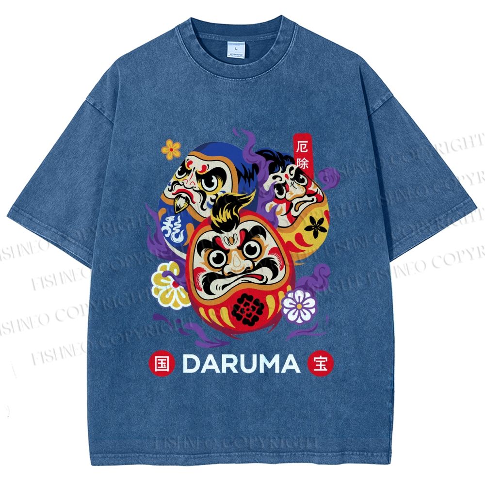 Unisex Evil Warding Daruma Printed Washed Tee