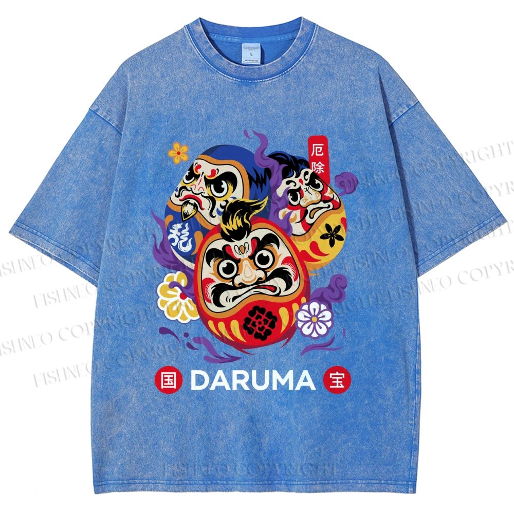 Unisex Evil Warding Daruma Printed Washed Tee