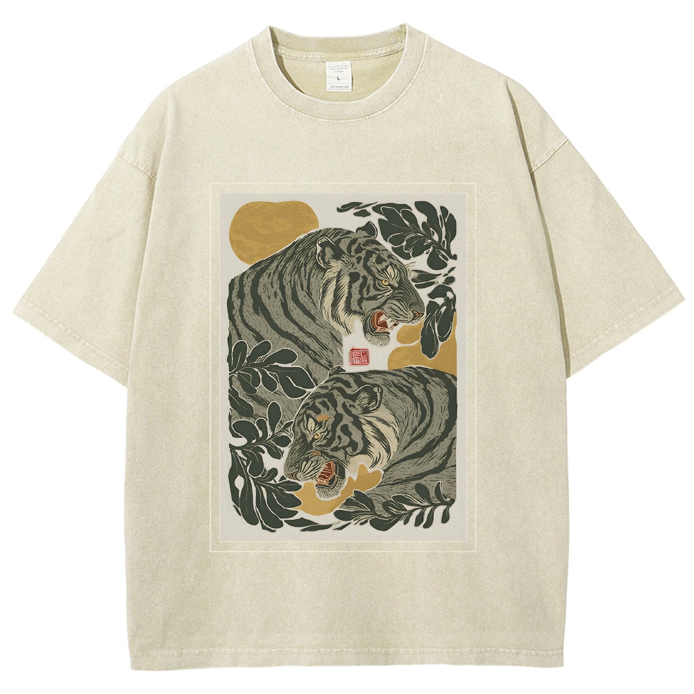Woodcut Tiger Washed T-Shirt