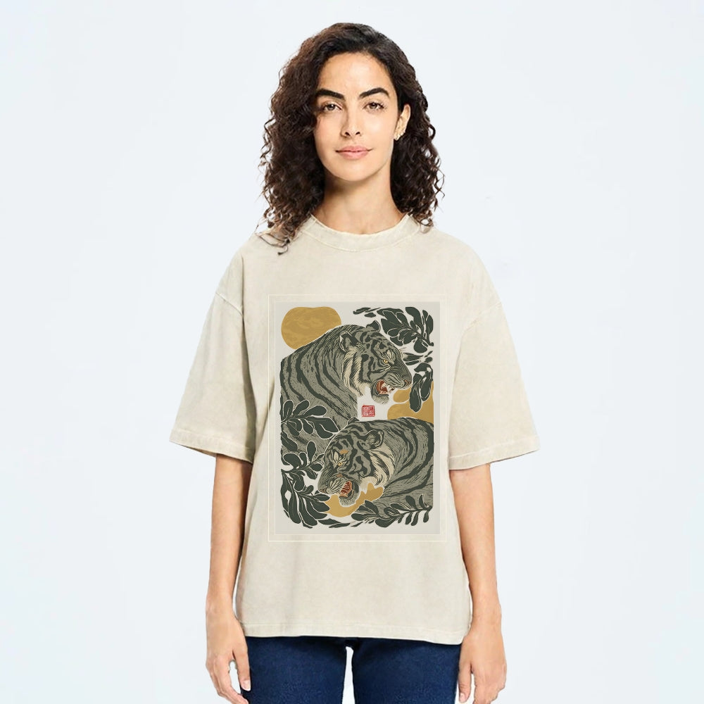 Woodcut Tiger Washed T-Shirt