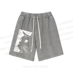 Unisex Vintage Cat Graffiti Washed Shorts
