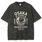 Unisex Osaka Drunken Octopus Printed Washed Tee