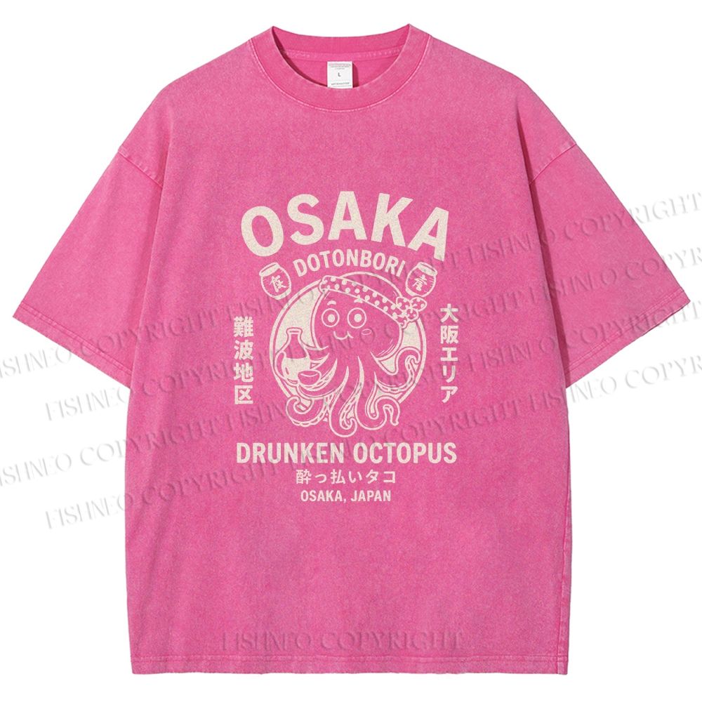 Unisex Osaka Drunken Octopus Printed Washed Tee