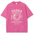 Unisex Osaka Drunken Octopus Printed Washed Tee
