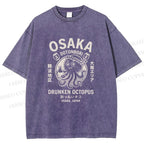 Unisex Osaka Drunken Octopus Printed Washed Tee