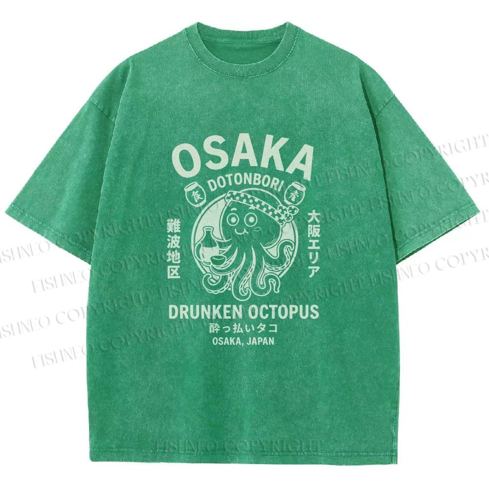 Unisex Osaka Drunken Octopus Printed Washed Tee