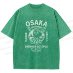 Unisex Osaka Drunken Octopus Printed Washed Tee