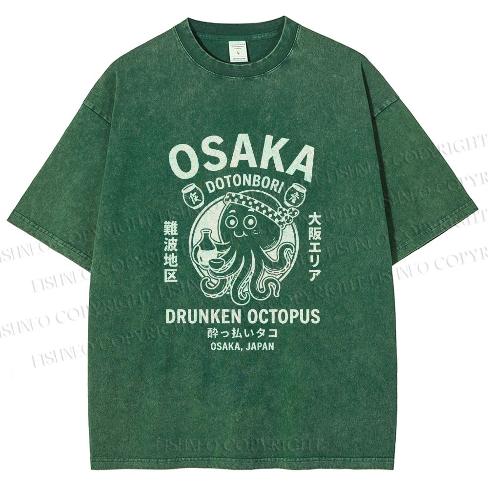 Unisex Osaka Drunken Octopus Printed Washed Tee