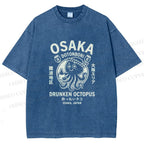 Unisex Osaka Drunken Octopus Printed Washed Tee