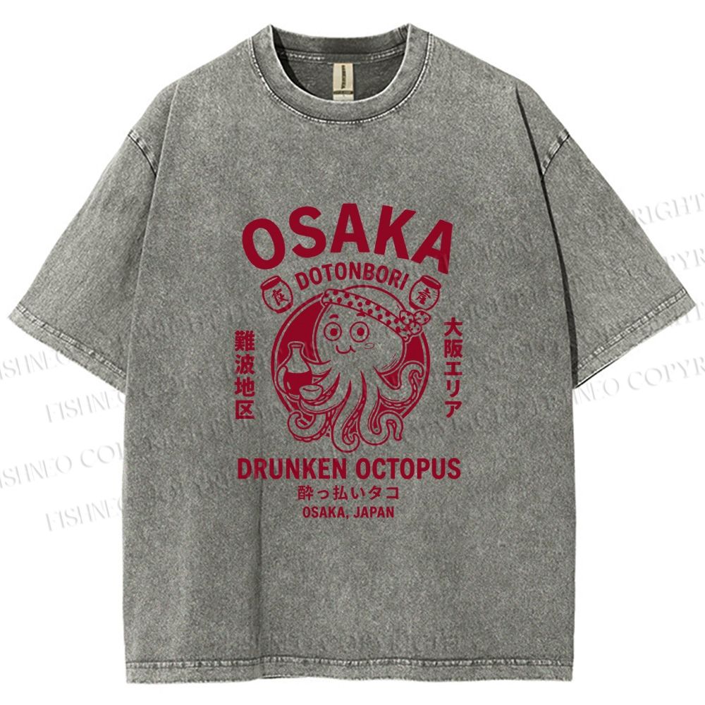 Unisex Osaka Drunken Octopus Printed Washed Tee