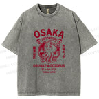 Unisex Osaka Drunken Octopus Printed Washed Tee