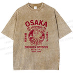 Unisex Osaka Drunken Octopus Printed Washed Tee