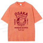 Unisex Osaka Drunken Octopus Printed Washed Tee