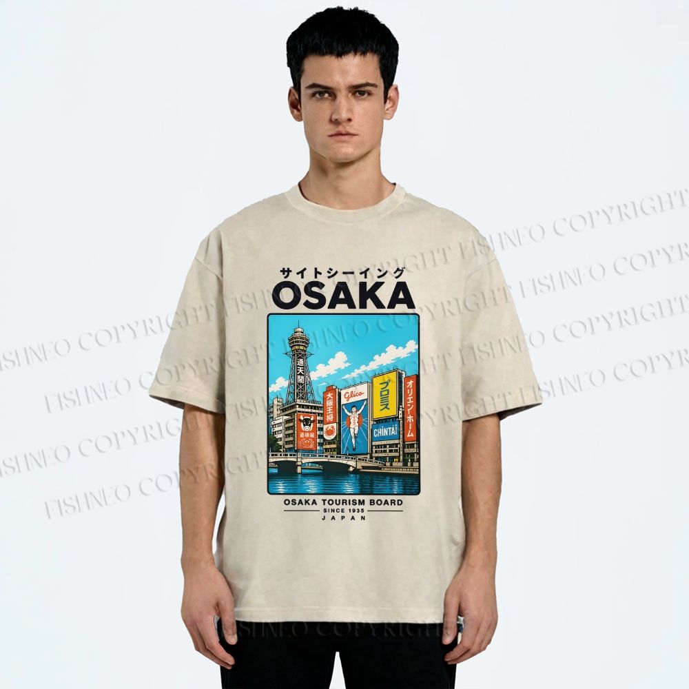 Unisex Osaka Travel Art Printed Washed Tee