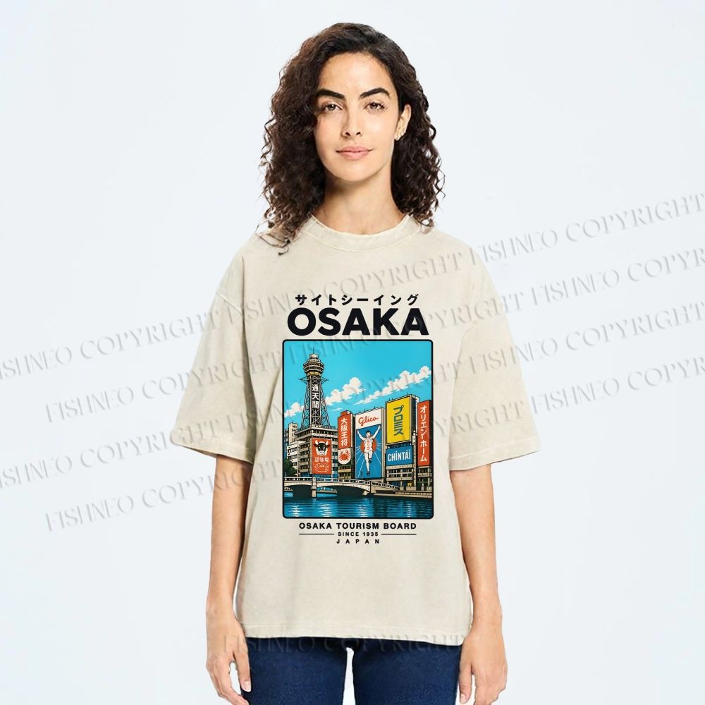 Unisex Osaka Travel Art Printed Washed Tee