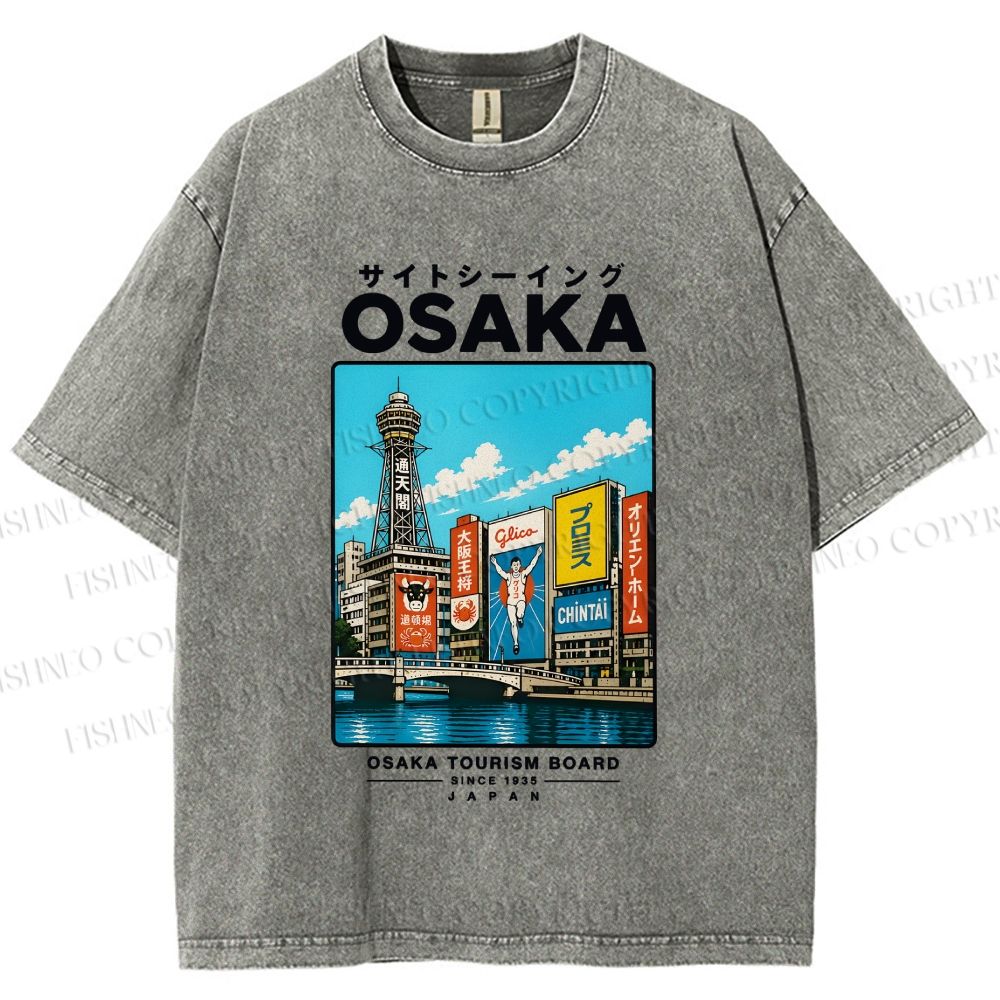 Unisex Osaka Travel Art Printed Washed Tee