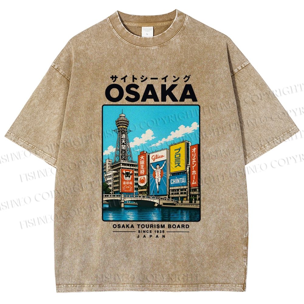 Unisex Osaka Travel Art Printed Washed Tee