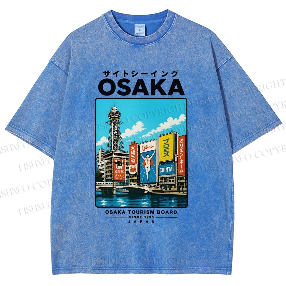 Unisex Osaka Travel Art Printed Washed Tee