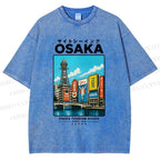 Unisex Osaka Travel Art Printed Washed Tee