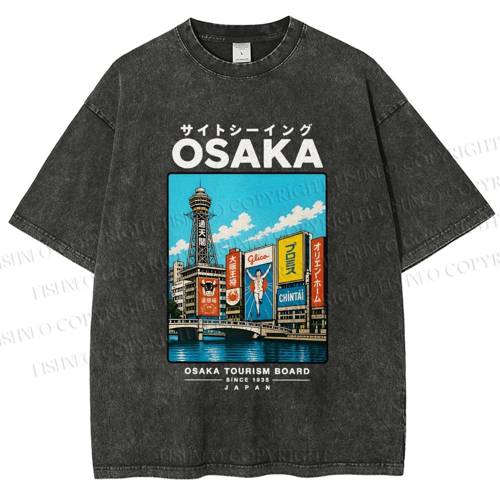 Unisex Osaka Travel Art Printed Washed Tee