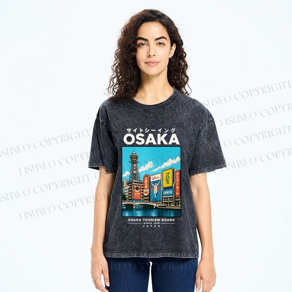 Unisex Osaka Travel Art Printed Washed Tee